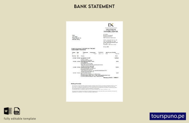 listo para imprimir el extracto del Handelsbank de Alemania en la plantilla Deut